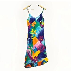 Vintage Y2K Jams World Tissue Flower Slip Dress Colorful Floral Sundress Sz XS